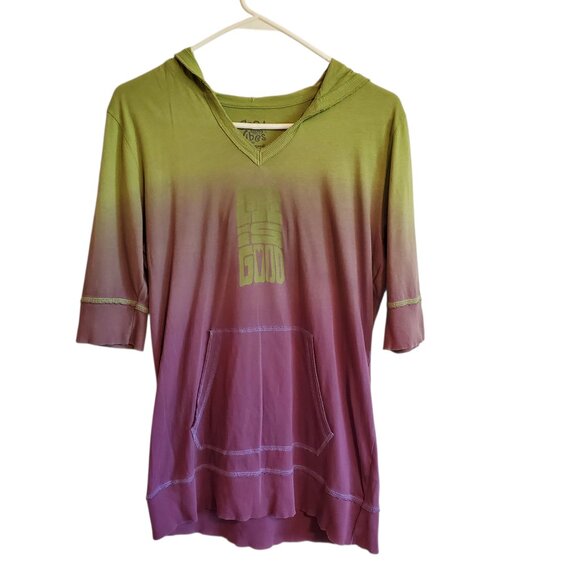 Good Vibes By Life is Good Short Sleeve Hooded Ombre T-shirt Size Large - Picture 1 of 16
